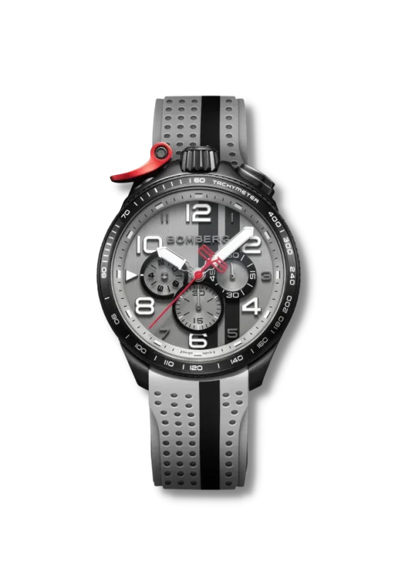 Schwarze Herrenuhr Bomberg Watches mit Gummiband Racing HOCKENHEIM 45MM