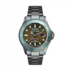 Męski srebrny zegarek Out Of Order Watches ze stalowym paskiem Turquoise and Brown Casanova 44MM
