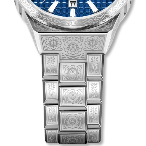 Srebrny zegarek męski Bomberg Watches z pasem stalowym OCEAN BLUE 43MM Automatic