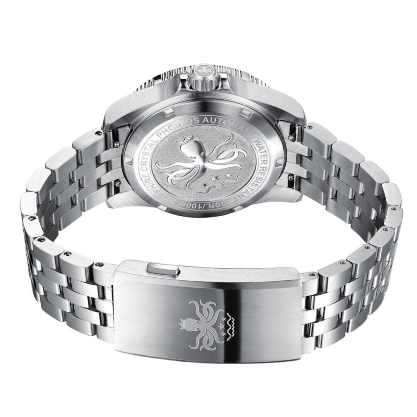Strieborné pánske hodinky Phoibos Watches s oceľovým pásikom Voyager GMT 100M PY058E Automatic 39MM