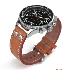 Stříbrné pánské hodinky Hemel s páskem z pravé kůže The Hemel HFT20 / VK64 configuration / Black Dial 42 MM
