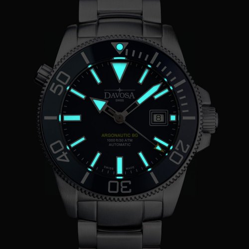 Strieborné pánske hodinky Davosa s oceľovým pásikom Argonautic BG - Silver/Blue 43MM Automatic