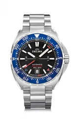 Zilverkleurig herenhorloge van Delma Watches met stalen riem band Oceanmaster Silver / Blue 44MM Automatic