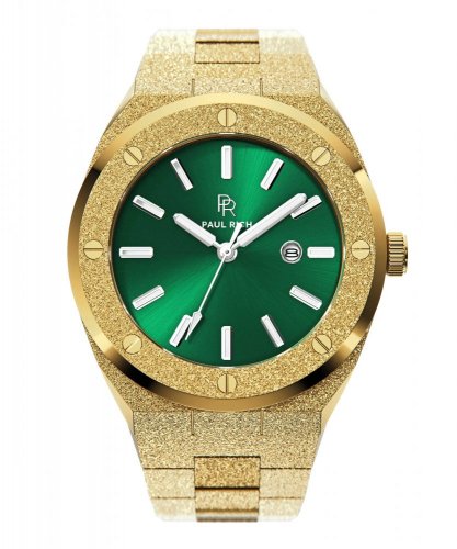 Χρυσό ρολόι ανδρών Paul Rich με ιμάντα από χάλυβα Signature Frosted - King Jade 45MM