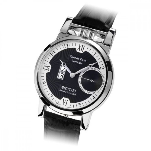 Ανδρικό ρολόι Epos ασημί με δερμάτινο λουράκι Sophistiquee 3383.618.20.65.25 41MM Automatic
