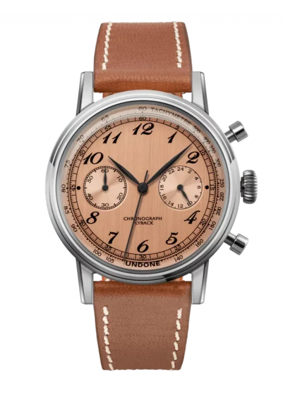 Men's silver Undone Watch with leather strap Vintage Salmon 40MM