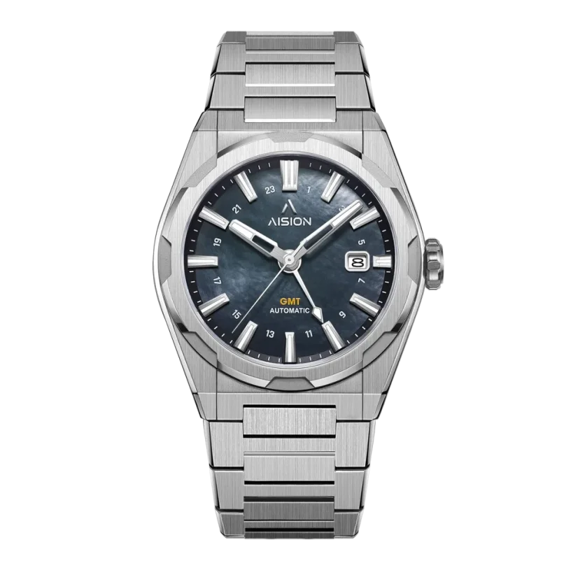 Men's silver Aisiondesign Watches with steel HANG GMT Grey MOP