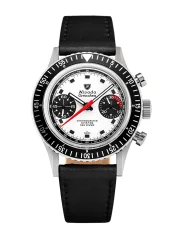 Men's silver Nivada Grenchen watch with leather strap Closed Caseback Chronomaster Paul Newman Inter.Bezel 86054M17LC 38MM
