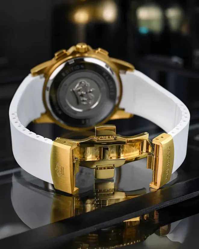 Zlaté pánské hodinky Louis XVI s gumovým páskem Majesté Iced Out Royale - 1136 Silver 43MM