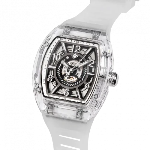 Strieborné pánske hodinky Ralph Christian s gumovým pásikom The Ghost - Transparent White Automatic 43MM