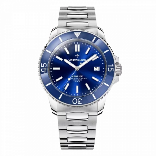 Srebrny męski zegarek Venezianico ze stalowym paskiem Nereide 3321502C Blue 42MM Automatic