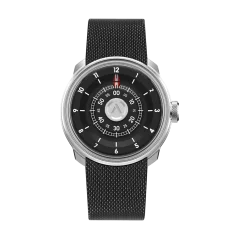 Stříbrné pánské hodinky Aisiondesign Watches s ocelovým páskem NGIZED Suspended Dial - Black Dial 42.5MM