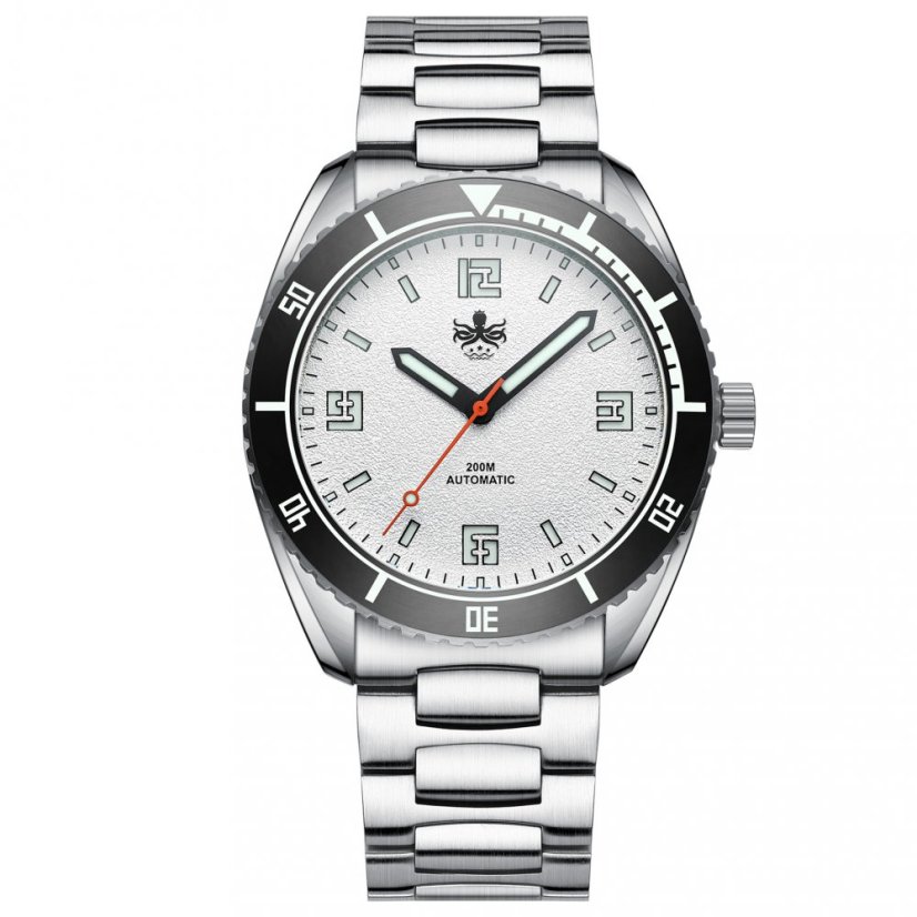 Men's silver Phoibos watch with steel strap Reef Master 200M - Silver White Automatic 42MM