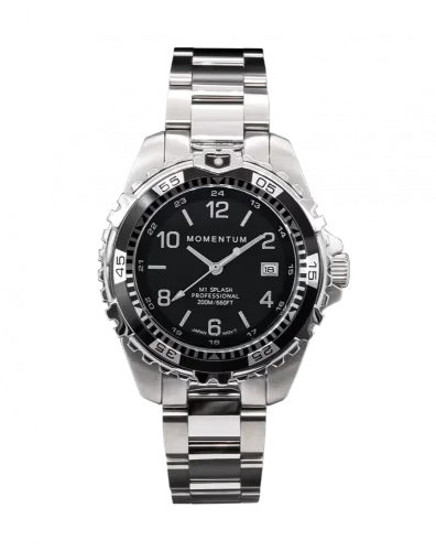 Strieborné pánske hodinky Momentum Watches s ocelovým pásikom Splash Black / Black 38MM