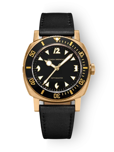 Złoty zegarek męski Nivada Grenchen ze skórzanym paskiem Pacman Depthmaster 14103A09 39MM Automatic-KOPIE