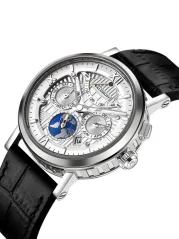 Relógio Waldhoff bracelete de prata com pele para homem Multimatic II Diamond Silver 41MM Automatic