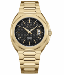 Zlaté pánské hodinky NYI Watches s ocelovým páskem Empire - Gold 42MM