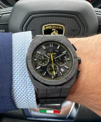 Men's black Paul Rich watch with steel strap Frosted Motorsport - Black / Yellow 45MM Limited edition