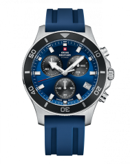 Men's silver Swiss Military Hanowa watch with rubber strap Sports Chronograph SM34067.08 42,5MM