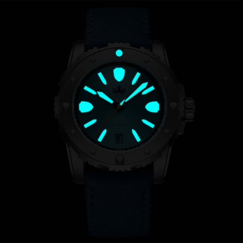 Men's silver Phoibos watch with leather strap Great Wall 300M - Black Automatic 42MM Limited Edition