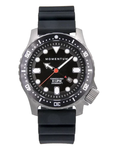 Reloj Momentum Watches Plata para hombres con una banda elástica Torpedo Pro Eclipse Solar Rubber 44MM