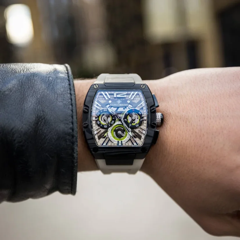 Men's black Ralph Christian watch with a rubber band The Intrepid Sport Carbon Fiber - Ivory Slate 42,5MM