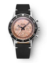 Relógio Nivada Grenchen pulseira de couro prateado para homens Chronoking Mecaquartz Salamon Black Leather 87043Q15 38MM