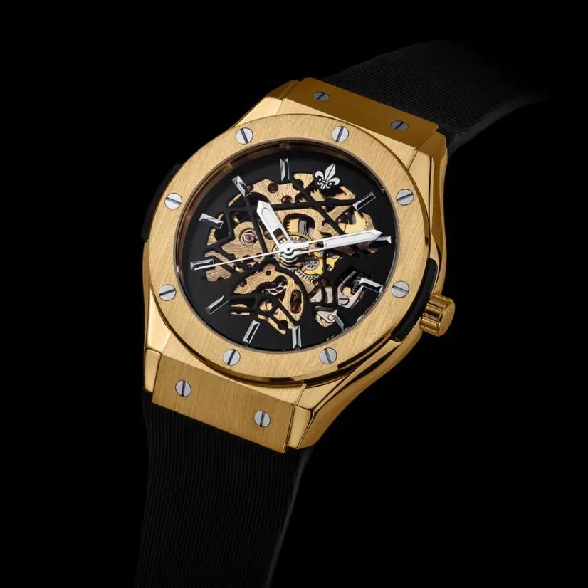 Men's gold Ralph Christian watch with a rubber band Prague Skeleton Deluxe - Gold Automatic 44MM