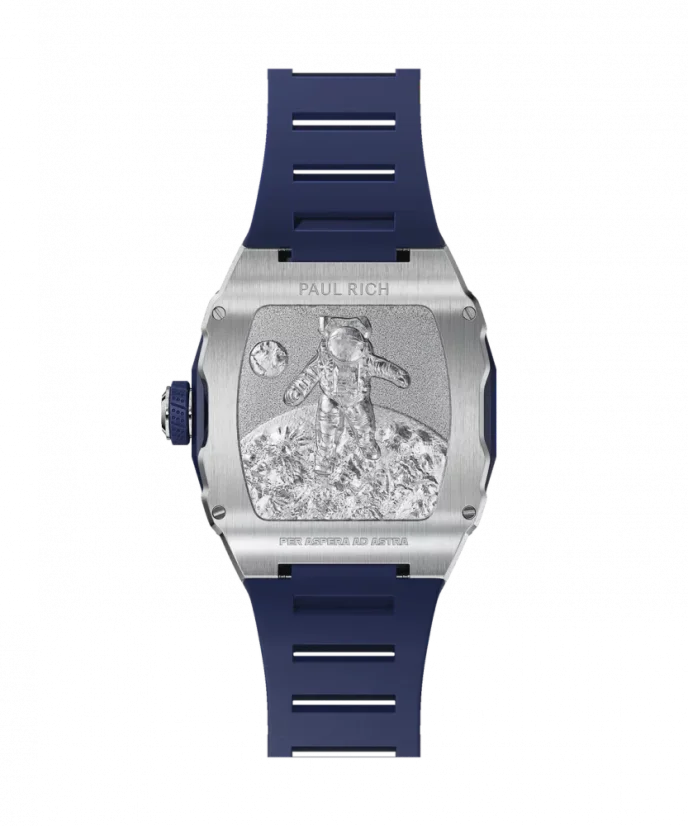 Men's silver Paul Rich Watch with a rubber band Frosted Astro Day & Date Lunar - Silver / Blue 42,5MM