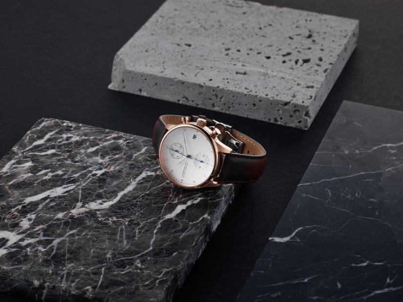 Men's gold About Vintage watch with genuine leather belt Chronograph Rose Gold / White 1815 41MM