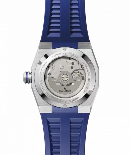 Montre Paul Rich pour homme de couleur argent avec bracelet en caoutchouc Aquacarbon Pro Horizon Blue - Sunray 43MM Automatic