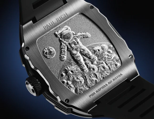 Relógio de homem Paul Rich Watch prateado com bracelete de borracha Frosted Astro Abyss - Silver 42,5MM