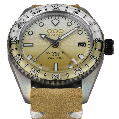 Montre Out Of Order Watches pour homme de couleur argent avec bracelet en cuir Margarita GMT 40MM