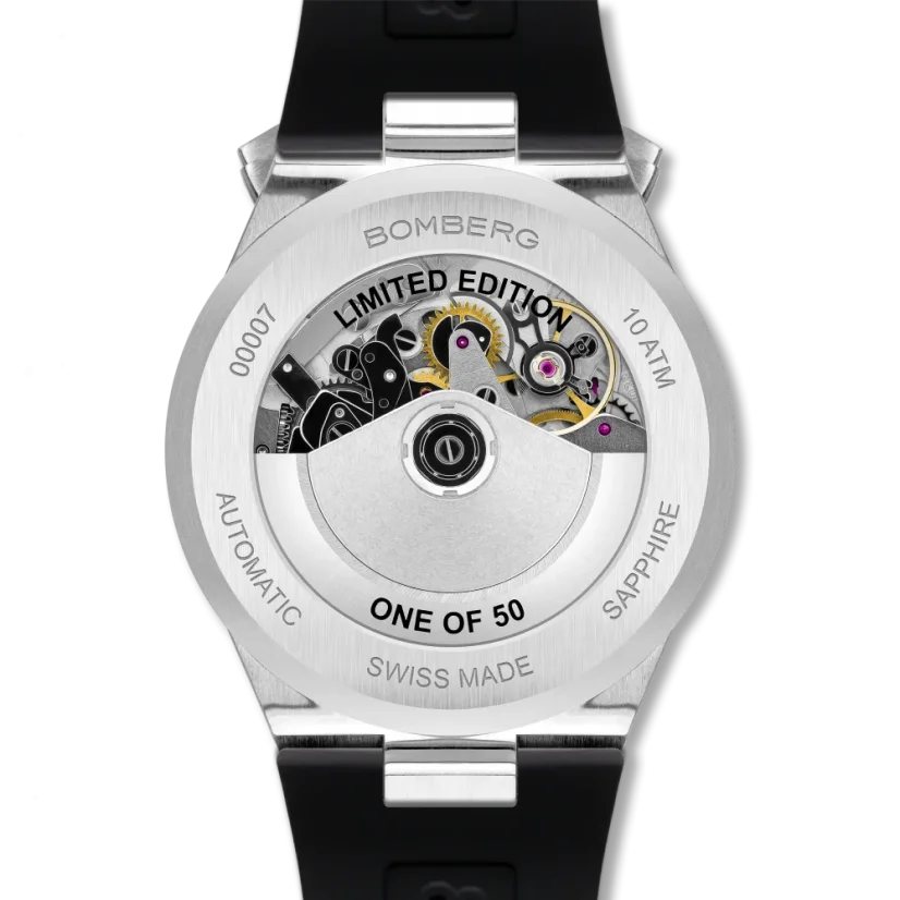 Men's silver Bomberg Watch with rubber strap CHRONO SKULL THROWBACK EDITION - COLORIDO 44MM Automatic