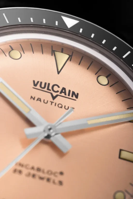 Men's silver Vulcain watch with rubber strap Skindiver Nautique - Salmon Beige Luminova - Rubber 44,5MM Automatic