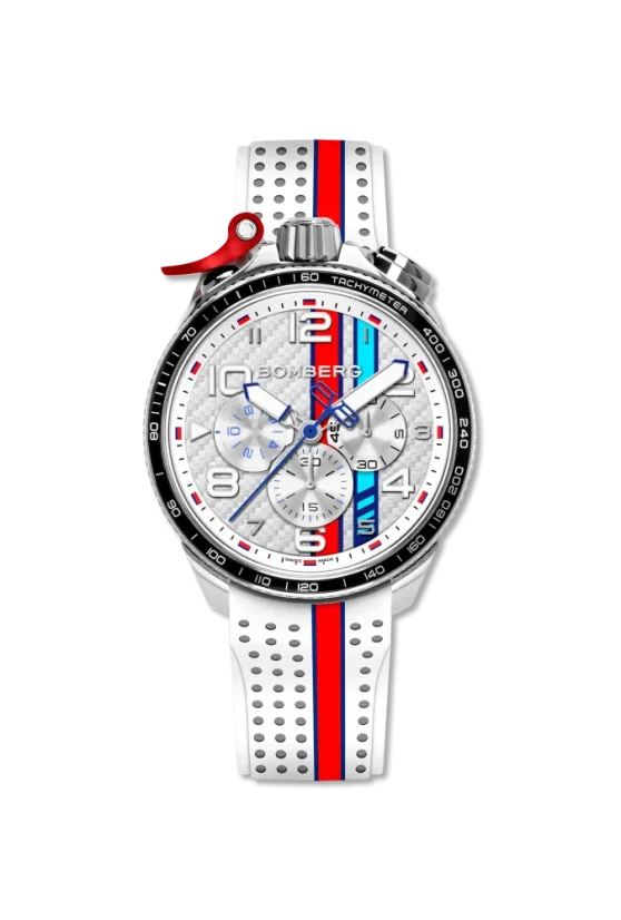 Reloj Bomberg Watches plata con banda de goma RACING CARBON MT 45MM