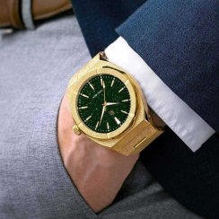 Reloj dorado para hombre Paul Rich con correa de acero Frosted Star Dust - Gold Green 45MM