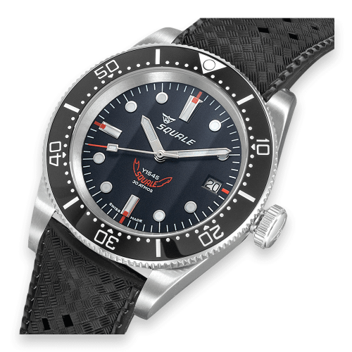 Montre Squale pour homme en couleur argent avec bracelet en caoutchouc 1545 Black Rubber - Silver 40MM Automatic