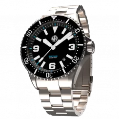 Ασημένιο ρολόι NTH Watches για άντρες με ιμάντα από χάλυβα 2K1 Subs Swiftsure With Date - Black Automatic 43,7MM