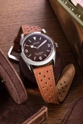 Strieborné pánske hodinky Nivada Grenchen s koženým opaskom Super Antarctic 32040A23 3.6.9 Tropical 38MM Automatic