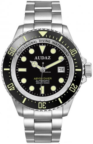 Zilverkleurig herenhorloge van Audaz Watches met stalen band Abyss Diver ADZ-3010-01 - Automatic 44MM