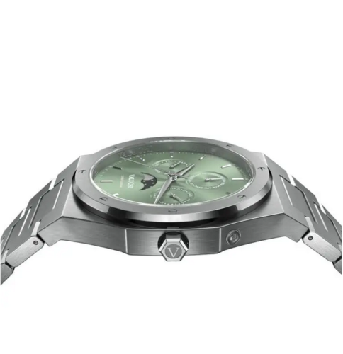 Montre Valuchi Watches pour homme en argent avec bracelet en acier Lunar Calendar - Silver Green Automatic 40MM