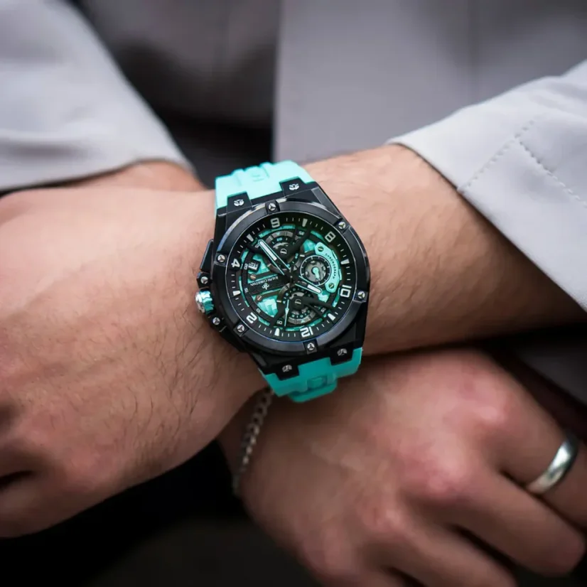 Ralph Christian musta miesten kello kuminauhalla The Apex Chrono - Aqua Marine 46MM