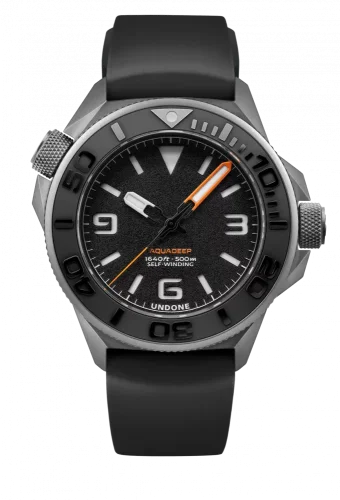 Strieborné pánske hodinky Undone Watches s gumovým pásikom Aquadeep - Signal Black 43MM Automatic