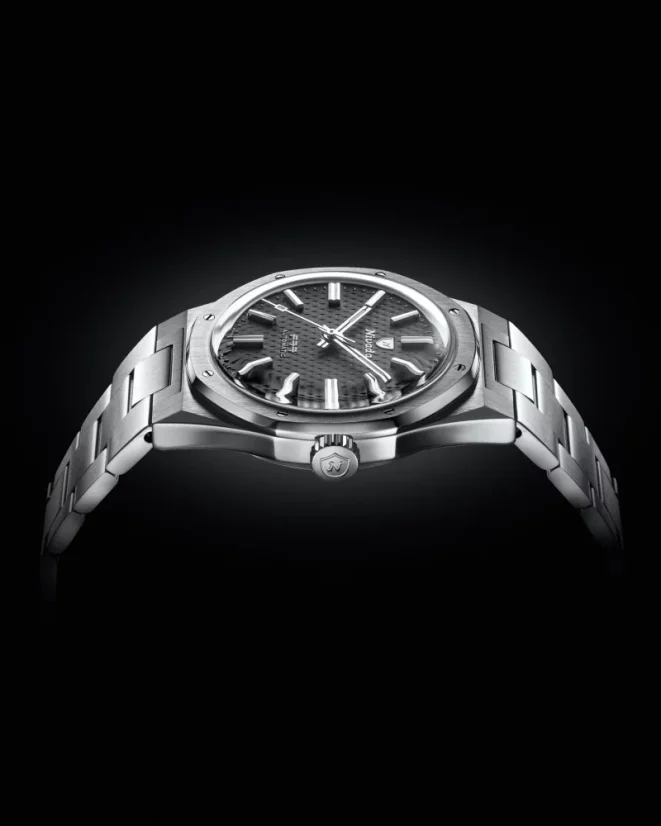 Men's silver Nivada Grenchen watch with steel strap F77 TITANIUM ANTHRACITE 68006A77 37MM Automatic
