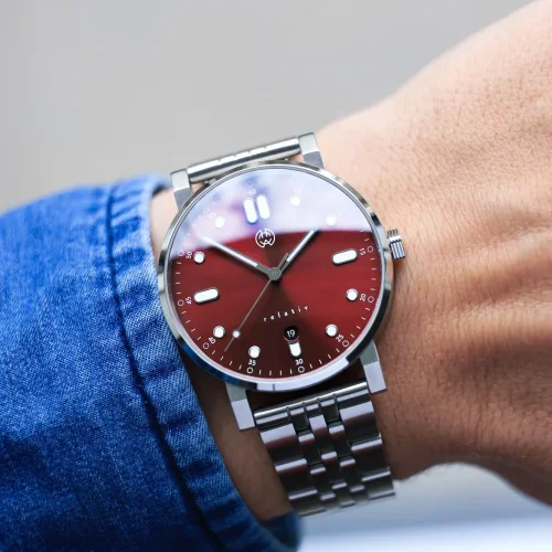 Męski srebrny zegarek Henryarcher Watches ze stalowym paskiem Relativ - Karmin Storm Grey 41MM