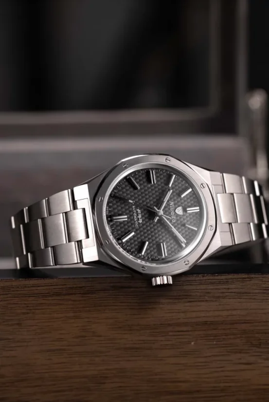 Men's silver Nivada Grenchen watch with steel strap F77 TITANIUM ANTHRACITE 68006A77 37MM Automatic