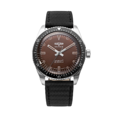 Montre Vulcain pour homme de couleur argent avec bracelet en cuir Skindiver Nautique - Brown - Black Carbon Leather Strap 44,5MM Automatic