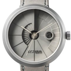 Men's silver 22Designstudio Watches watch with leather strap 4D Concrete Grey 44MM