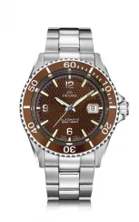 Relógio Delma Watches prata para homens com pulseira de aço Santiago Silver / Red 43MM Automatic